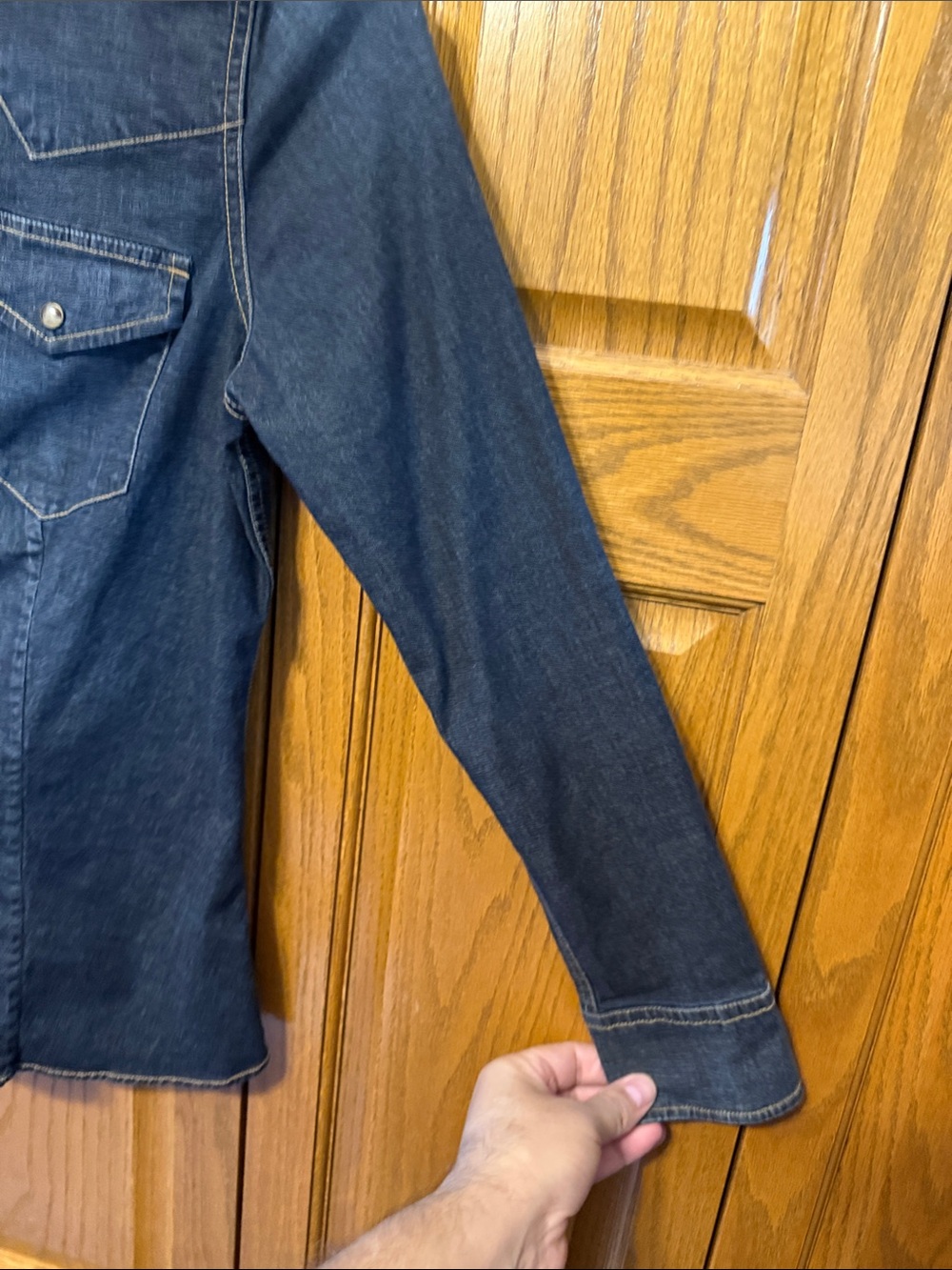Dark Blue Denim Western Shirt - Women's Snap Button-Front Jean Shirt-Medium - Picture 7 of 12
